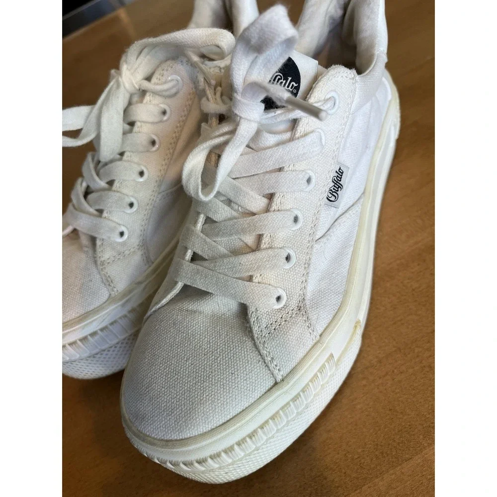 Buffalo Vegan-Friendly Women's Paired Flatform Sneakers White Sz‎ 7.5 EUR 38